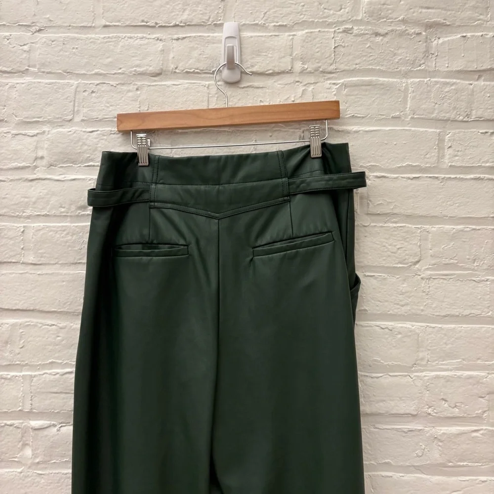 Anthropologie || Maeve Faux Leather Taper Pleated Pants Green 14 - Picture 5 of 11